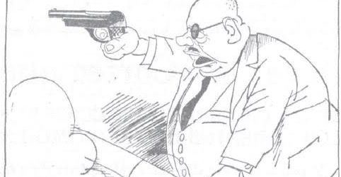 Dibujo de Indalecio Prieto apuntando con un arma